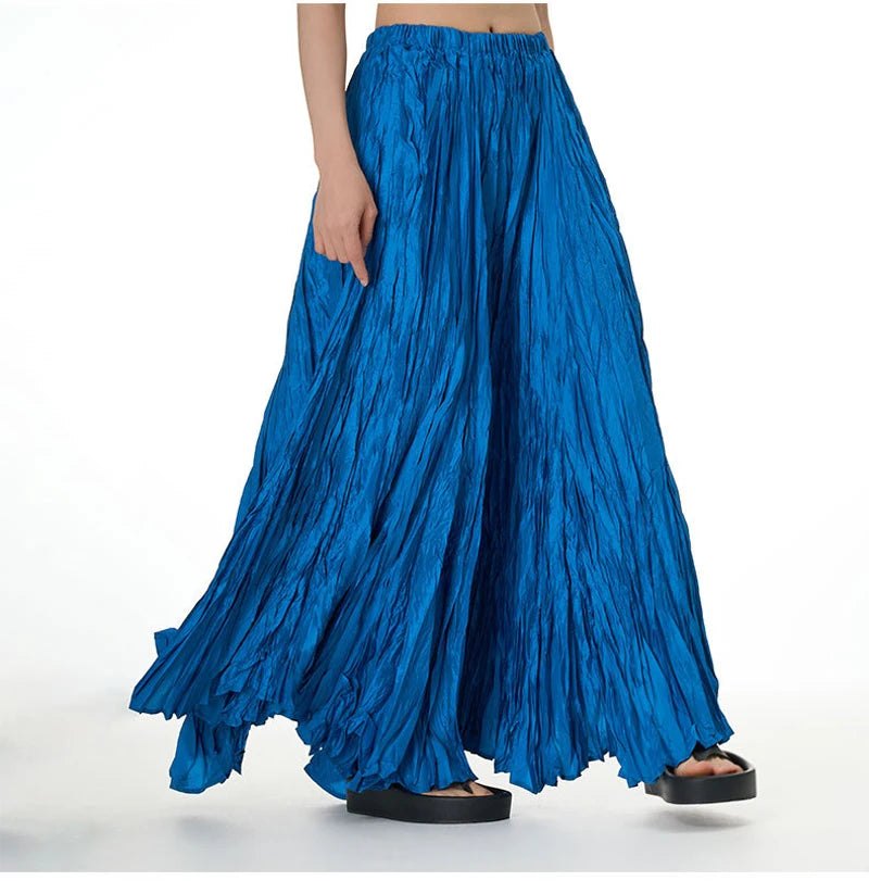 Casual Womens Solid A-Line Long Skirt Tulle High Waist Pleated Y2K Skirt Elegant Ladies Wild Dating Maxi Skirts Drop Streetwear