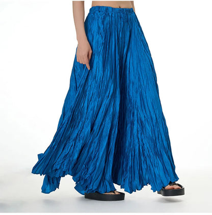 Casual Womens Solid A-Line Long Skirt Tulle High Waist Pleated Y2K Skirt Elegant Ladies Wild Dating Maxi Skirts Drop Streetwear