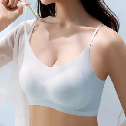 Ultra-thin Ice Silk Padded Bra Seamless Underwear Women's Thin Section  Sling Beautiful Back Vest Tops Big Chest Small Sleep Bra