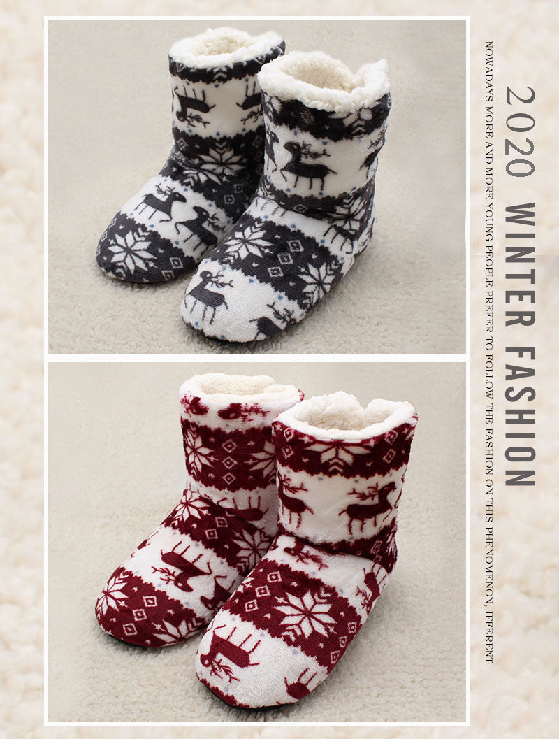 Winter Warm Slipper Womens House Fluffy Christmas Elk Fur Contton Plush Skid Anti Indoor Flat Fuzzy Female Shoes Home Boots 2023