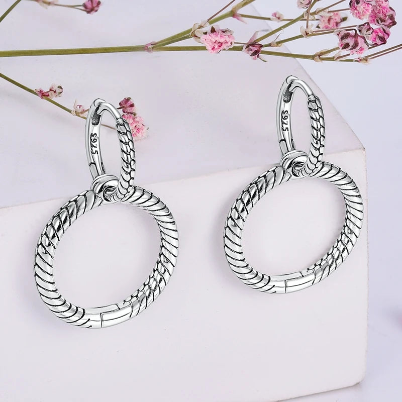 Genuine 925 Sterling Silver Love Feather Earrings Fit Original Charms Hoop  For Women girls Stud Earring Fine Jewelry Gifts