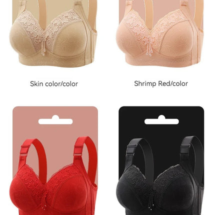 New Large Size Sexy Luxury Lace Non-steel Ring WOMEN'S Bra Push up Comfortable Four Rows of Buckle Thin Section Ladies Underwear