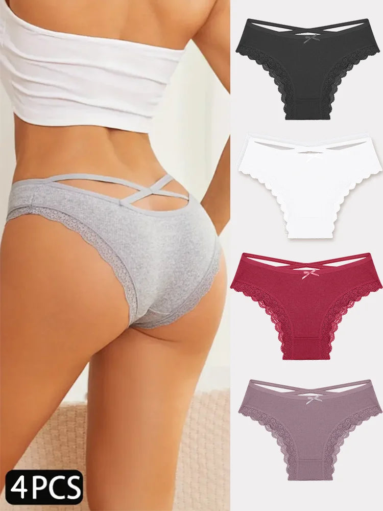 4PCS Women's Cotton Briefs Sexy Female Underpants Elasticity Comfortable Underwear Panties Lingerie S-XL  Solid Color Intimate
