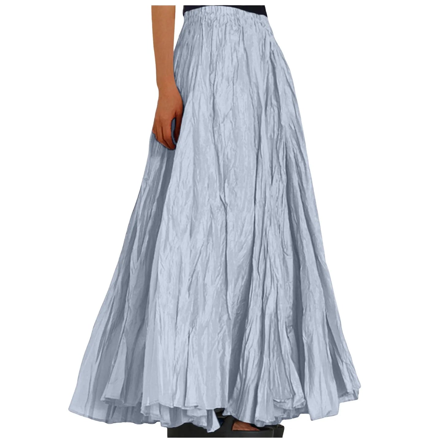 Women's Fashion Skirt Casual High Waist Ruched Soild Color Vintage Loose Beach Holiday Big Swing Wrap Hip Versatile Long Skirt
