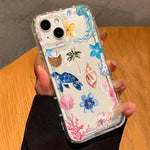 Transparent Turtle Lobster Coconut Print Case For iPhone 16E 16 15 14 13 12 11 Pro Max Mini Soft Covers