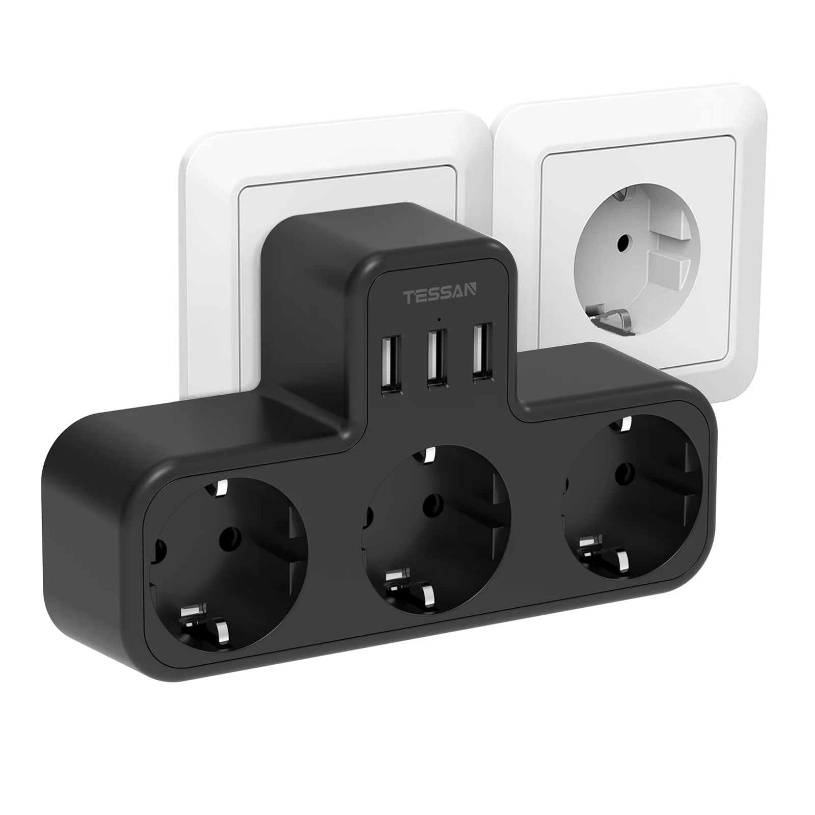 TESSAN EU Plug Power Strip with 3 AC Outlets +3 USB Ports, 6 In 1 Wall Charger Power Socket Adapter Overload Protection for Home