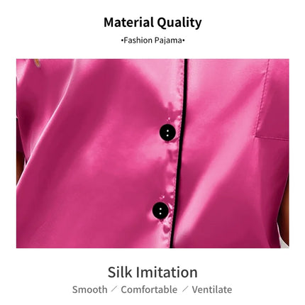 Womens Satin Pajamas Set Luxurious Short Sleeve Turn-down collar Button Top & Shorts Sleepwear & Loungewear for Summer Nightwear