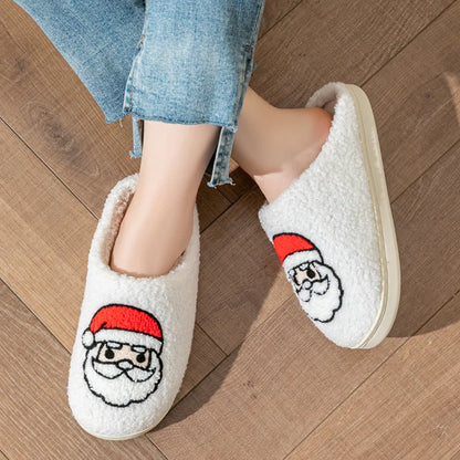 Christmas Home Warming Slippers for Women in Autumn and Winter Indoor Slip-Resistant Plush Home Shoes with Christmas Hat Unisex