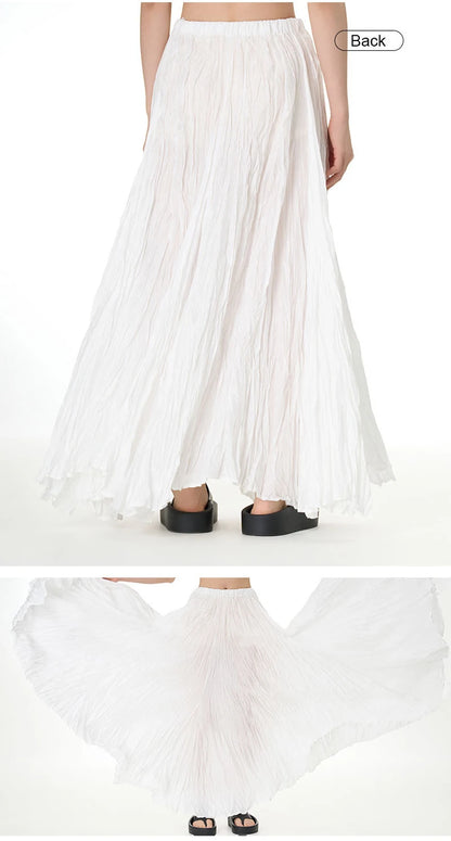 Casual Womens Solid A-Line Long Skirt Tulle High Waist Pleated Y2K Skirt Elegant Ladies Wild Dating Maxi Skirts Drop Streetwear