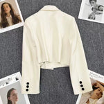 Xpqbb Black Cropped Blazers Woman Trend 2024 New All-match Notched Collar Crop Jacket Women Korean Chic Single Button Suit Coat