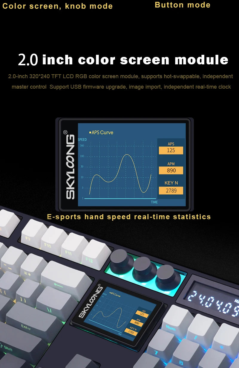 SKYLOONG GK104 Pro Full-Size 3-Mode Wireless Mechanical Keyboard with 2.0 Screen 3 Knobs Hot-Swappable Silent Switch PBT keycaps