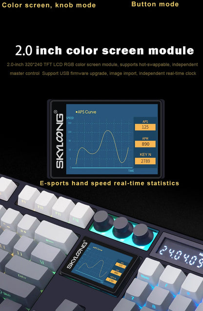 SKYLOONG GK104 Pro Full-Size 3-Mode Wireless Mechanical Keyboard with 2.0 Screen 3 Knobs Hot-Swappable Silent Switch PBT keycaps