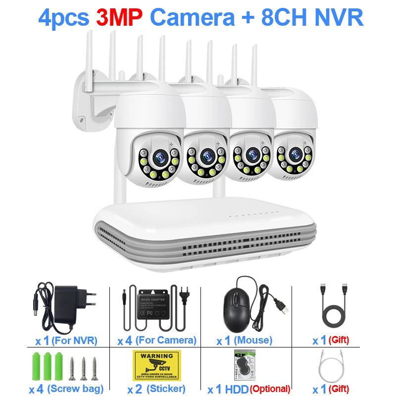 Smar 3MP Wireless CCTV Security Camera System PTZ Wifi Camera Outdoor Surveillance Camera Kit  Alarm 8CH NVR WIFI Camera Set