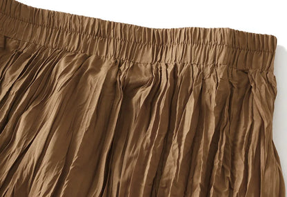 UCXQ Simple Luxury Multi Solid Colors Pleated Skirt For Women's Large Hem Folds A-line Skirts Female 2024 Spring Autumn 23A7004