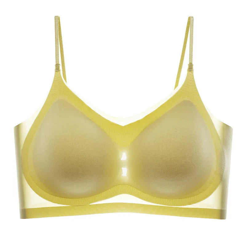 Ultra-thin Ice Silk Padded Bra Seamless Underwear Women's Thin Section  Sling Beautiful Back Vest Tops Big Chest Small Sleep Bra