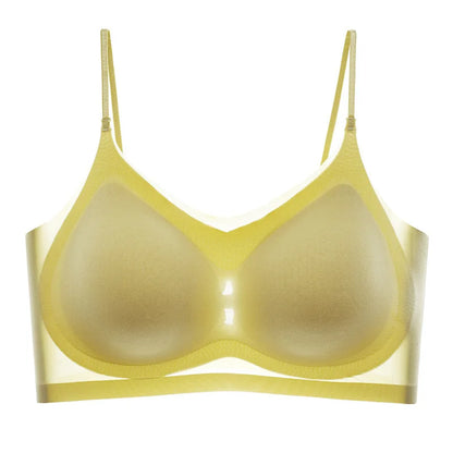 Ultra-thin Ice Silk Padded Bra Seamless Underwear Women's Thin Section  Sling Beautiful Back Vest Tops Big Chest Small Sleep Bra