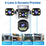 10K 20MP Four Screen Outdoor WiFi Cam PTZ 5X Zoom Night Vision Four Lens 10K Wireless CCTV Surveillance Cam Security Protection