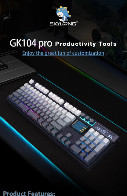 SKYLOONG GK104 Pro Full-Size 3-Mode Wireless Mechanical Keyboard with 2.0 Screen 3 Knobs Hot-Swappable Silent Switch PBT keycaps