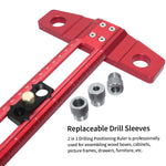 Woodworking 2 in 1 Drilling Positioning Scoring Ruler Aluminum Scriber Marking T Square Dowelling Jig with 6/8/10mm Drill Sleeve