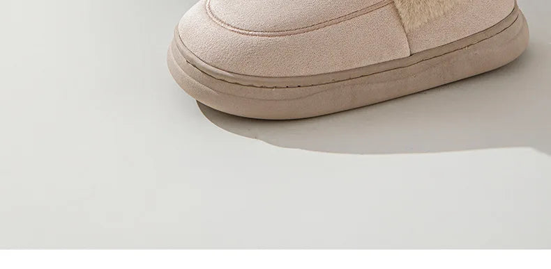 Comwarm Women Cotton Slippers Winter Warm Plush Lined Outdoor Slides Couple Non-slip Furry House Slippers Soft Cozy Cotton Shoes