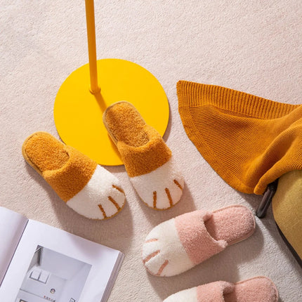 Pallene Winter Plush Slippers For Women Warm Cute Cat Paw Designer House Fur Slippers Indoor Bedroom Lovers Indoor Fluffy Shoes