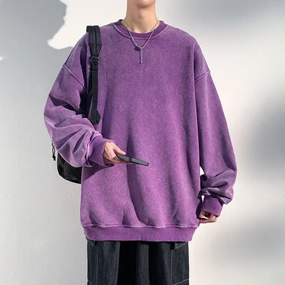 New Autumn Round Neck Washed  Men's Hoodie Sweatshirt  Couple Long Sleeve Loose Europe and America Street Boy Pullover Sweater