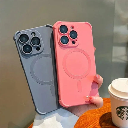 Protection 4-Corner Shockproof Soft Case for IPhone 15 13 12 14 Pro Max Plus for Magsafe Wireless Charge Lens Silicone Cover