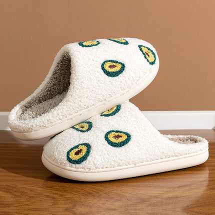 Cute Avocado Women Slippers Winter Warm Indoor Fruit Cartoon Funny Soft Non-slip Slipper Cherry Strawberry Comfy Cotton Shoes