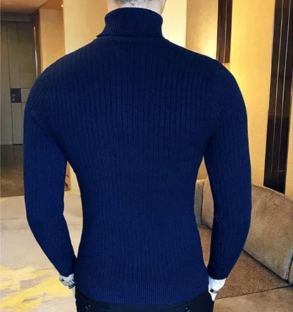Men's High Neck Sweater Solid Color Pullover Knitted Warm Casual Turtleneck Sweatwear Woolen Mens Winter Outdoor Tops