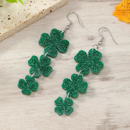 2PCS St. Patrick's Day Clover Love Flow Sequins Horseshoe Hollow Acrylic Earrings High end Carnival in Europe and America