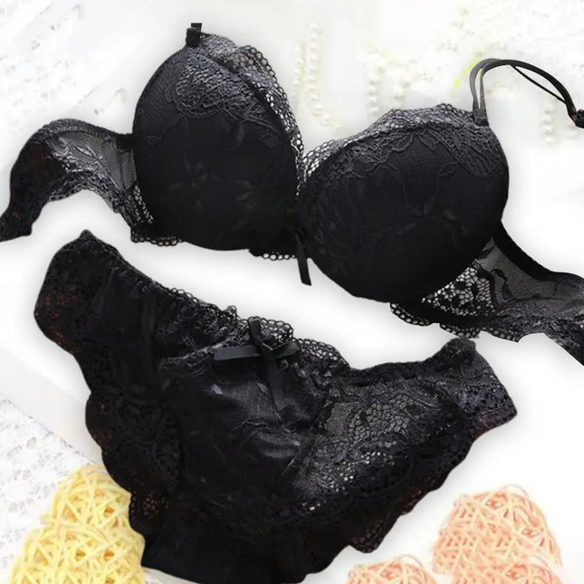2 Pcs/Set Women Underwear Set Bra Panties Set Lace Push Up Elastic Deep V Neck Soft Padded Lady Intimate Clothes With Wire