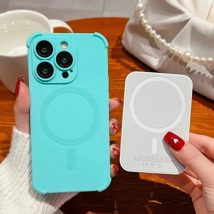 Protection 4-Corner Shockproof Soft Case for IPhone 15 13 12 14 Pro Max Plus for Magsafe Wireless Charge Lens Silicone Cover