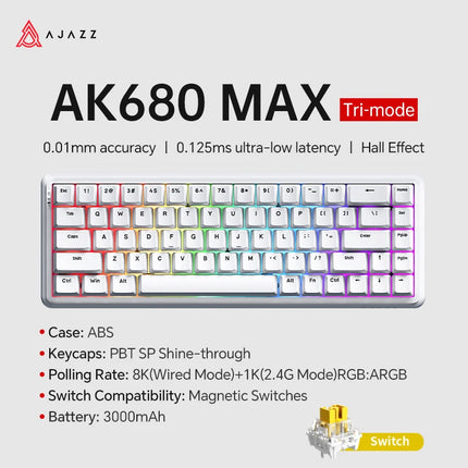 AJAZZ AK680 MAX Magnetic Switch Mechanical Keyboard 60% Rapid Trigger 0.01mm 8K/1K Return 68 keys Wired/Wireless Gaming Keybaord