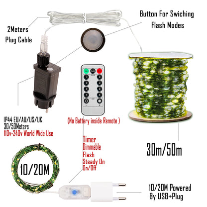 200M 2000 LEDs Christmas Waterproof With Remote String Lights Fairy Garland Outdoor Street Lights For Tree Bedroom Party Wedding