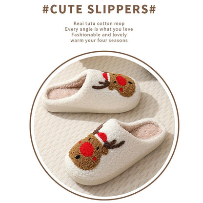 Christmas Deer Slippers Indoor Warm Slipper Women Men Bedroom Slipper Women Fuzzy Fluffy Slippers for Winter for Christmas Gift