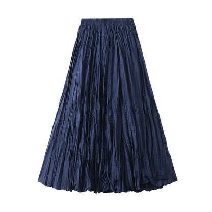 UCXQ Simple Luxury Multi Solid Colors Pleated Skirt For Women's Large Hem Folds A-line Skirts Female 2024 Spring Autumn 23A7004