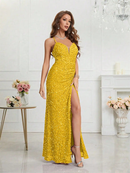 Unithorse Split Thigh Sequin Cami Women Dress