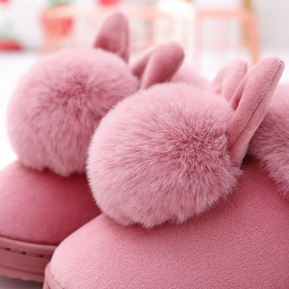 Winter Warm Home Fur Slippers Womens Indoor Home Rabbit Shoe Furry Ears Footwear Indoor Bedroom Flat Heels Fluffy Slippers Shoes