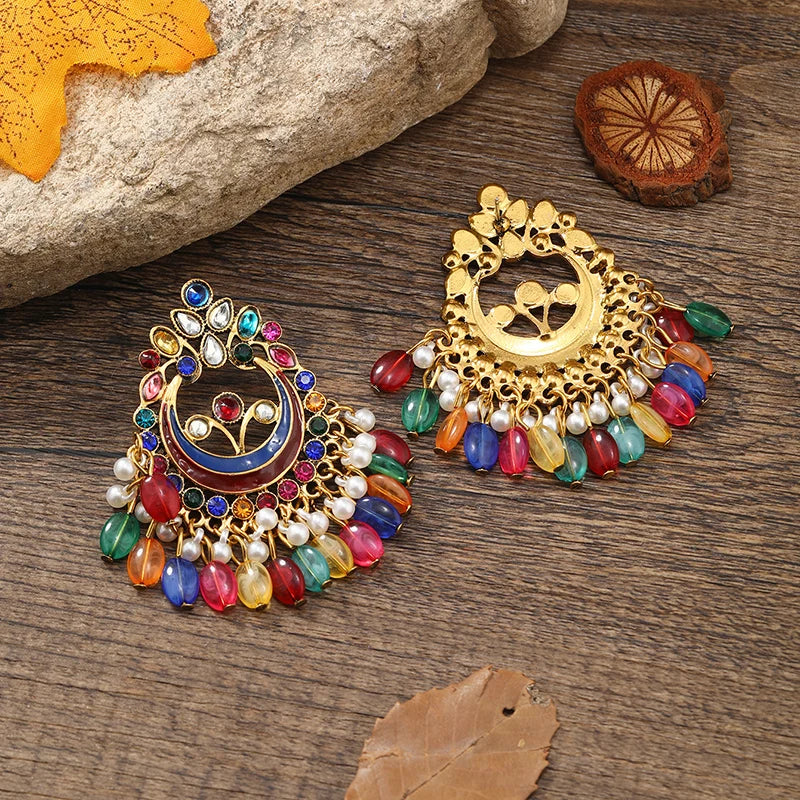 Bohemian foreign trade European and American national romantic Sumi beaded beaded earrings ear ornaments exaggerated temperament