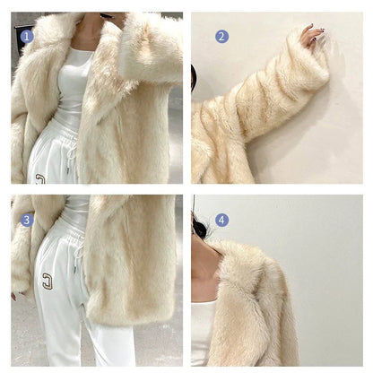 Lautaro Winter Loose Casual Thick Warm Soft Hairy Faux Fur Coat Women Luxury High Quality Furry Fluffy Jacket Korean Fashion