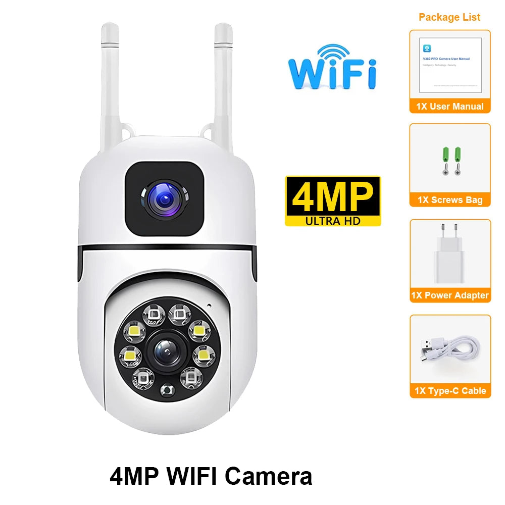 WiFi IP Camera Security Protection Dual Lens Dual Screen Wireless Indoor Monitor Auto Track PTZ CCTV Video Surveillance V380 Pro