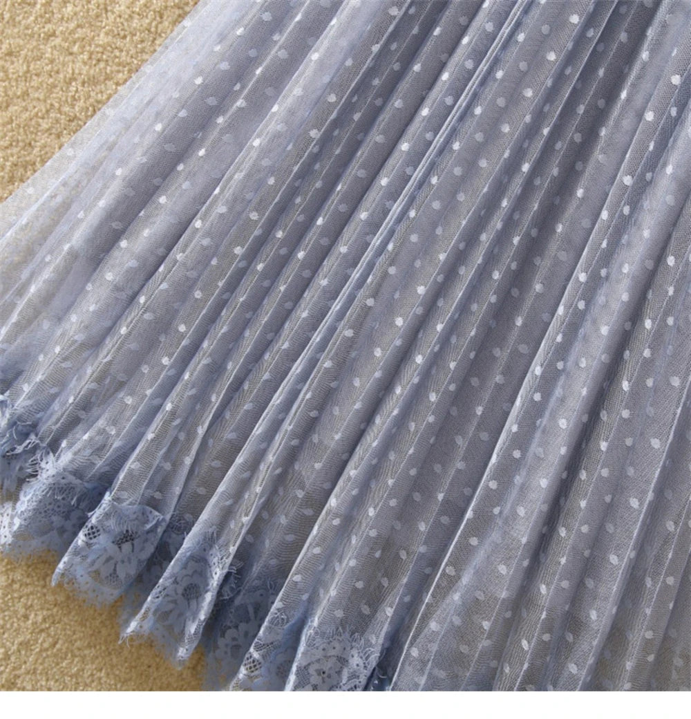 Tutu Tulle Long Maxi Skirt Women Fashion 2023 Korean Cute Pink High Waist Pleated Skirt Mesh Female Lady Aesthetic Faldas