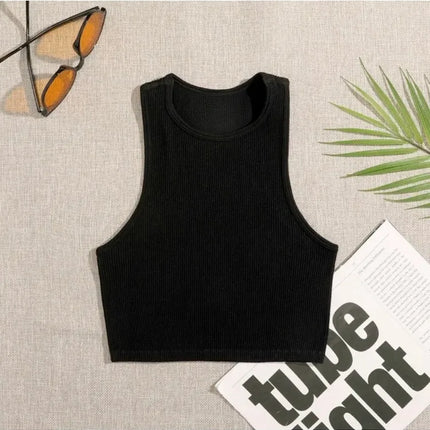 Yoga vest - Women's gym wear - Black and white striped design - Short-sleeved top - Seamless construction - Streetwear