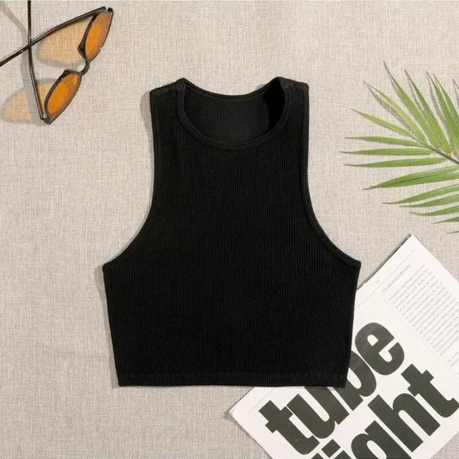 Yoga vest - Women's gym wear - Black and white striped design - Short-sleeved top - Seamless construction - Streetwear