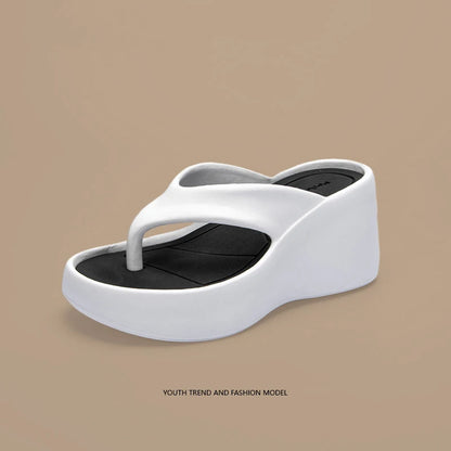 Women's Clip Toe Wedge Flip Flops 2024 Summer Chunky Platform Beach Sandals Woman Thick Sole High Heeled Eva Slippers Slides