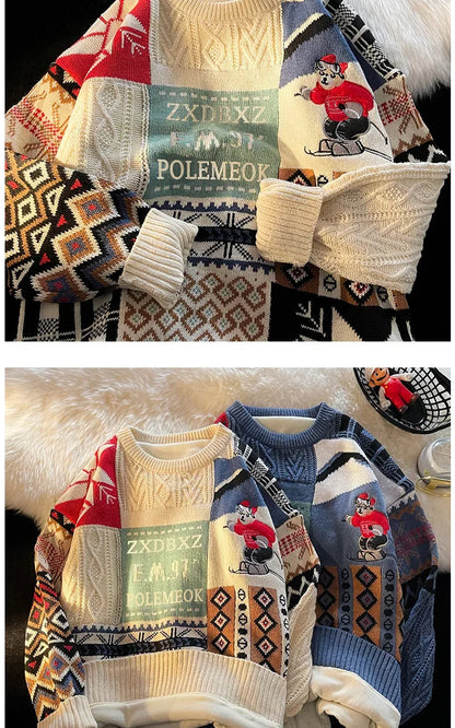 Christmas Sweater Unisex Men Women's Autumn Winter Fashionable Versatile Couple's Outerwear Loose-fit Thickened Warm Knitted Top
