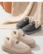 Comwarm Women Cotton Slippers Winter Warm Plush Lined Outdoor Slides Couple Non-slip Furry House Slippers Soft Cozy Cotton Shoes