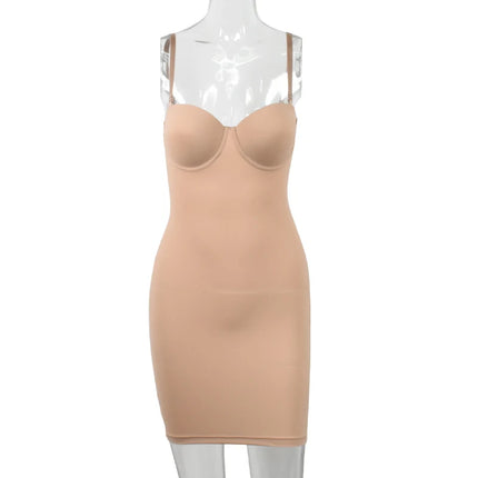 Slimming Full Length Shapewear Slips Nude Straight Tube Dress Body Shaper Women Skinny Under Dresses Underwire Cup Black