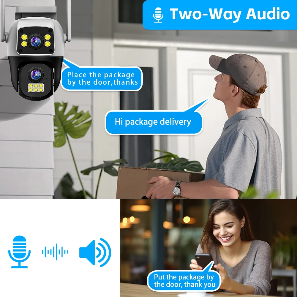 8MP 4G Sim Card Camera Dual Lens Dual Screen Wireless WiFi Outdoor Surveillance Human Detect Security Protection PTZ IP Cameras