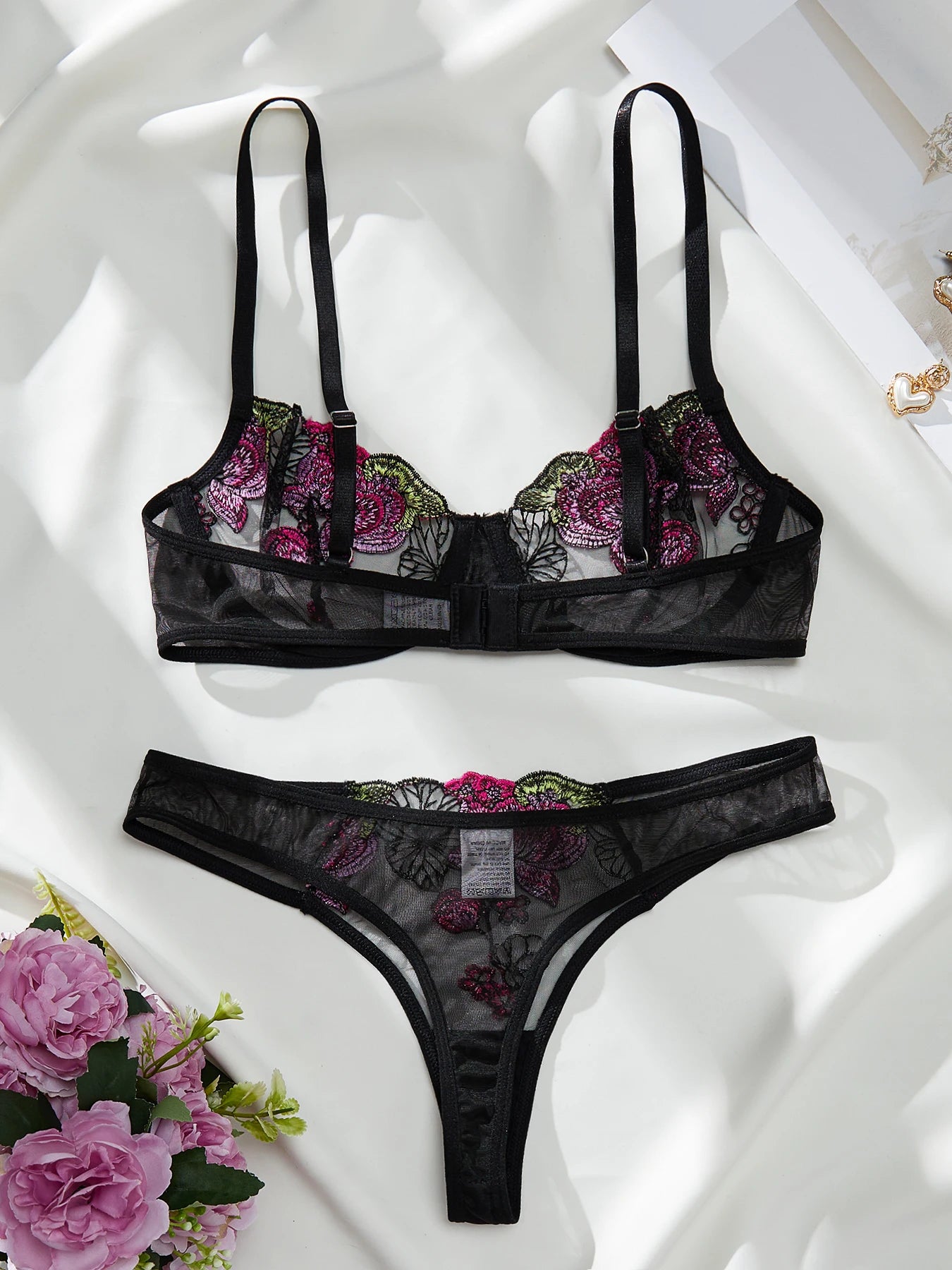 Summer Young Girls Floral Lingerie Hot Transparent Cheap Lingerie set Sexy Two Piece Bras Panty Brief Underwear  Sets